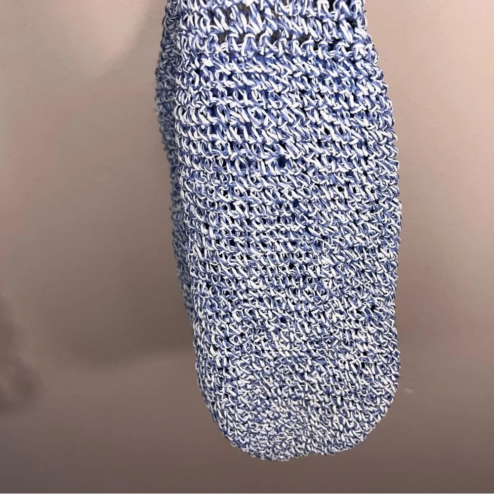 Blue White Crocheted Crochet Purse Boho Bohemian Lined Beach Hippie Vacation